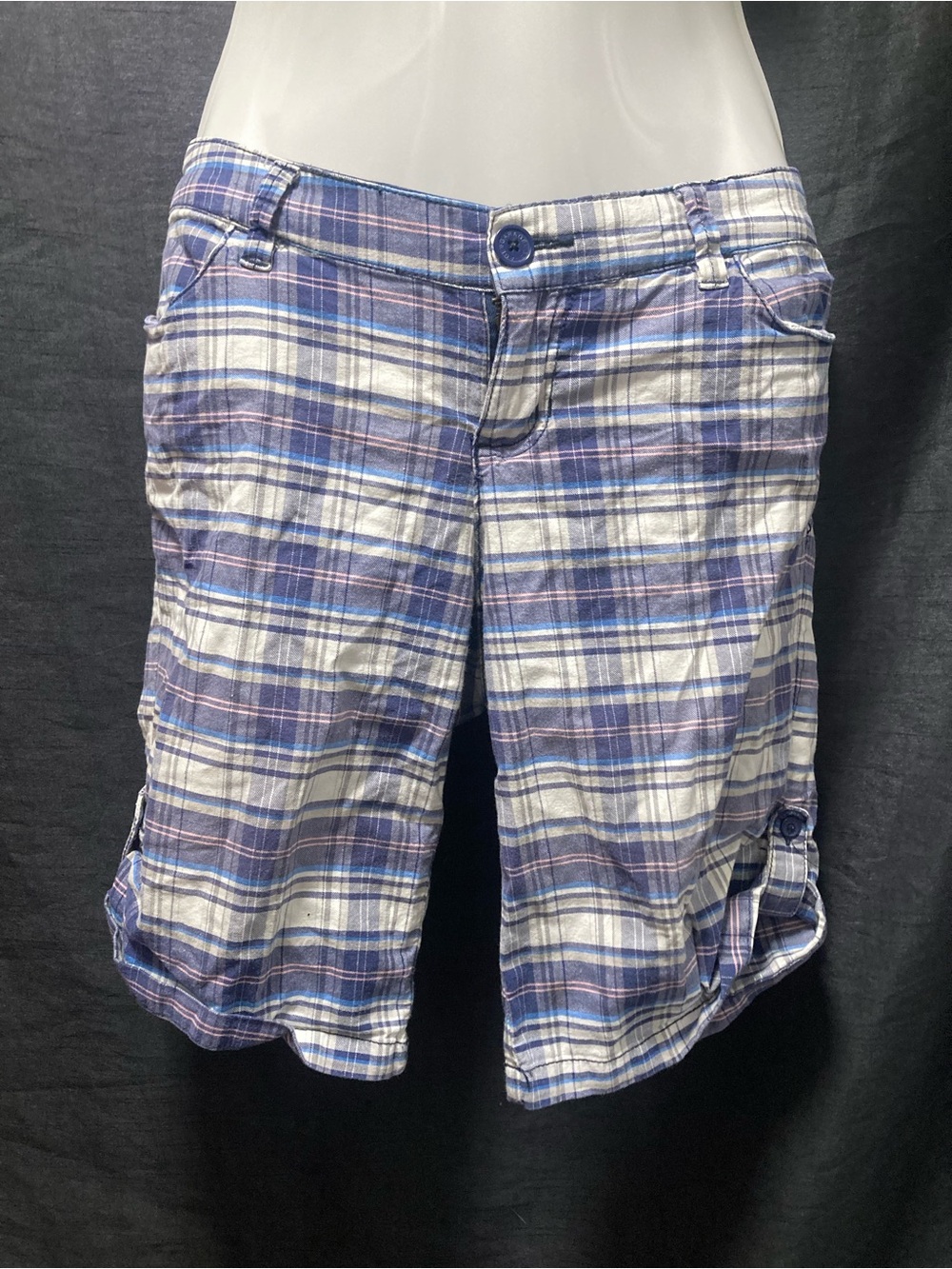 Garage Plaid Bermuda Shorts Blue Pink Low Rise Casual Women’s Size 5